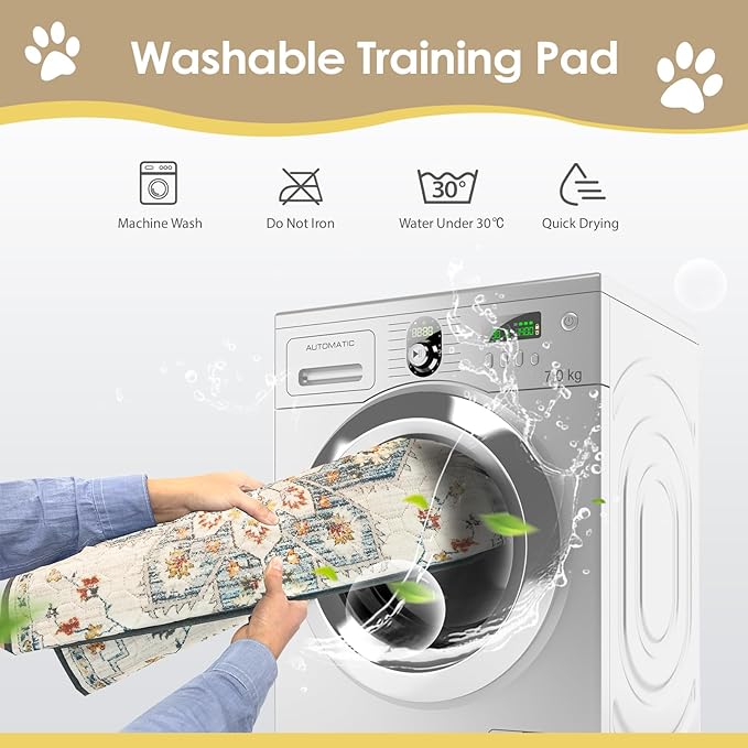 SCLOSE Washable Pee Pads for Dogs Large 2 Pack, 48" x 48" Reusable Puppy Pads Waterproof Dog Rugs, Super Absorbent, Leakproof, Dog Crate Pad, Playpen Mat, Whelping Pads, White Medallion - Image 4