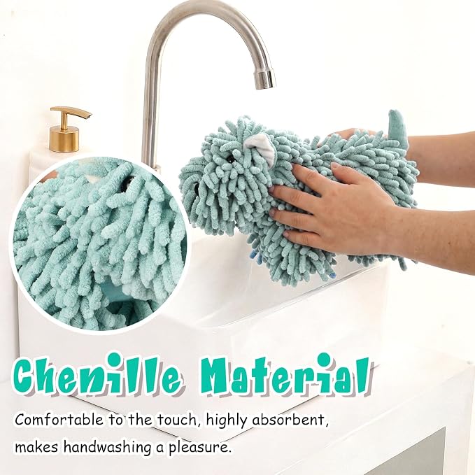 Tegeme 1 Pcs Chenille Dog Hand Towel Fuzzy Towel Absorbent Microfiber Soft for Bathroom Kitchen Washstand (Green,Standing Dog) - Image 6