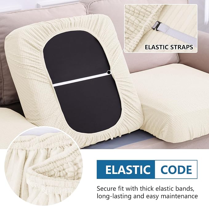 hyha Waterproof Couch Cushion Covers for Pets, Non Slip Sofa Seat Cover | Stretch Jacquard Fabric, Elastic Bottom, Non Slip Fit, Waterproof Protection, Pet Hair Protection (3 Pieces) - Image 4