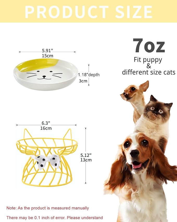Elevated Ceramic Cat Bowl, Detachable Design, Yellow | Detachable Bowl Elevated Design Whisker Friendly Non-Slip Pads Premium Ceramic - Image 2