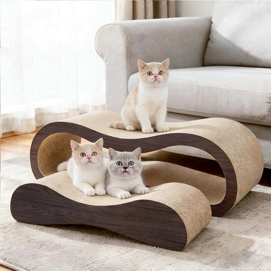 2 in 1 Cat Scratcher for Indoor Cats, Large Cardboard Cat Scratcher Lounger, 100% Recyclable&Reversible Horizontal Scratching Pads Prevents Furniture Damage,Brown by SimpleDeluxe