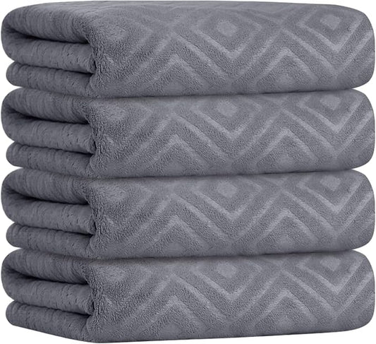 JML Microfiber Bath Towels, Pack of 4, 30" x 60", Grey | Oversized, Soft, Super Absorbent,Fast Drying, Perfect for Shower, Sauna,Gym, Fitness, Yoga by JML