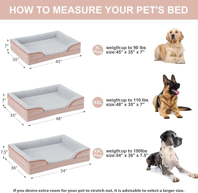 LEXTRO Orthopedic XXL Dog Bed, Washable Dog Beds for Extra Large Dogs | 48x35 Inch Non-Slip Bottom Dog Sofa for Senior Dogs and Pet Couch Bed with Waterproof Lining , Washable Removable Cover - Image 4