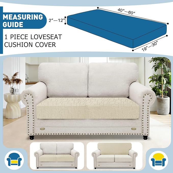 MAXIJIN Waterproof Couch Cushion Covers Individual Love Seat Cushion Cover Stretch Sectional Sofa Slipcovers with Elastic Bottom for Dogs Pets (1 Piece for Loveseat, Beige) - Image 2