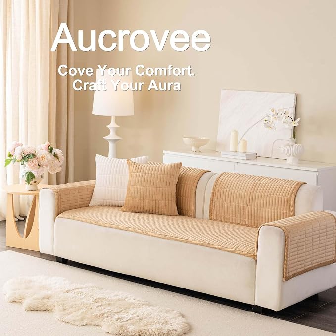 Velvet Washable Dog Couch Cover, Non-Slip Waterproof Pet Sofa Protector for Cushion Sectional, L-Shaped Sofa & Loveseat, Machine Washable(1PC/27.6"x90",Khaki) - Image 3