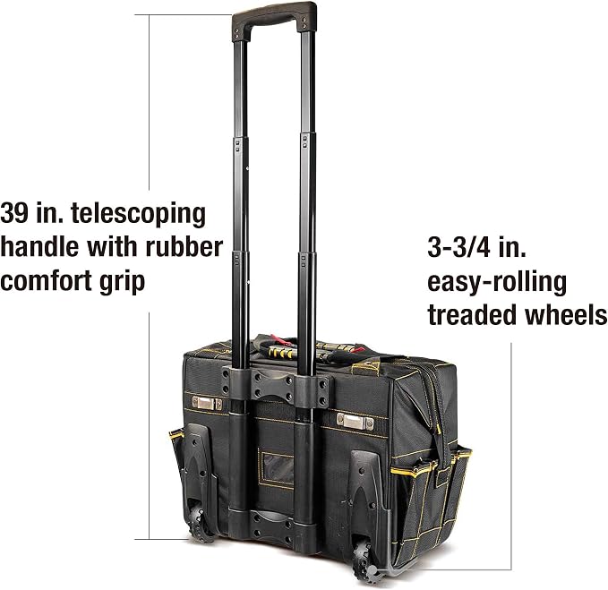 Cat 18-Inch Pro Rolling Tool Bag, Heavy-Duty 1680D Polyester, Telescoping Handle, Oversized Wheels, 18 Pockets – 980198N - Image 4