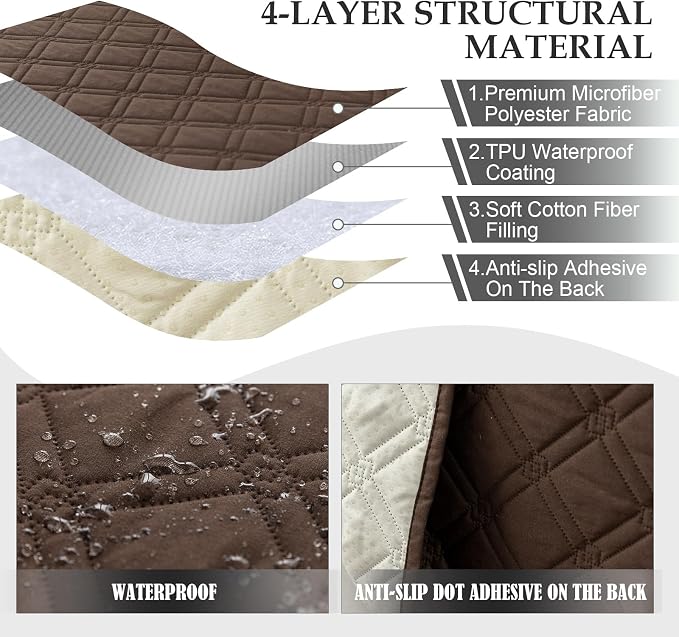 Genina L Shape Couch Cover, Sectional Couch Chaise Covers, Waterproof Washable Sofa Covers for Left L Shape Chaise Lounge, Anti-Slip Sofa Slipcovers for Dogs Cats Pet Friendly(Chololate) - Image 4