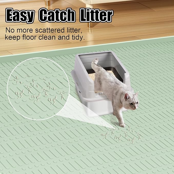 Silicone Cat Litter Mat 47" x 35" Cat Mat for Litter Box, Green | Extra Large Cat Litter Trapping Mat for Floor, Waterproof, Non-Slip Kitty Litter Box Mat with Raised Edge, Easy to Clean - Image 5