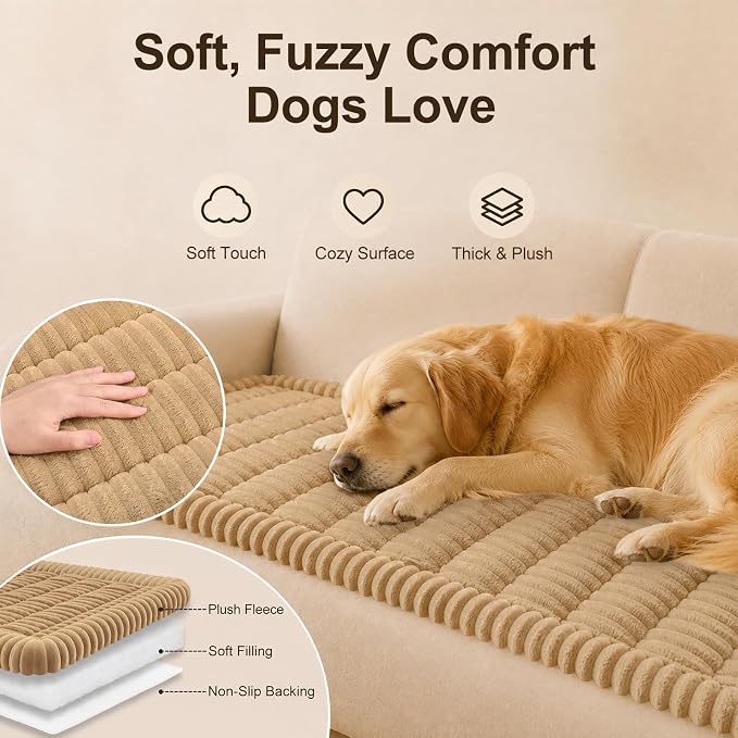 decorUhome Couch Cover for Dogs, Non Slip Fuzzy Thick Pet Sofa Protector | Pet Friendly, Durable Couch Covers for Sofa, Machine Washable, Fits Backrest Cushions & 2-Cushion Sofa, Camel, 27.6" x 47" - Image 2