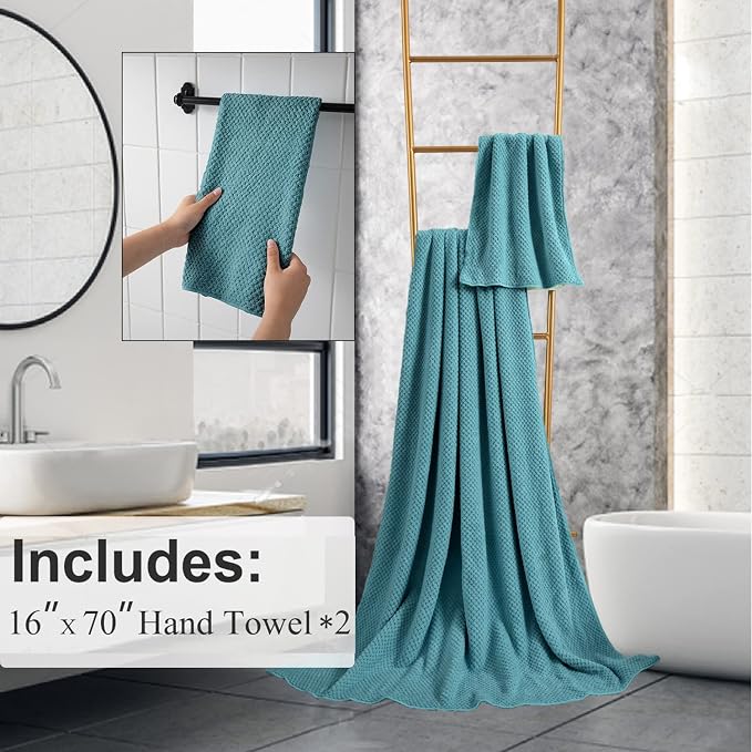 Hand Towels Set 2 Pack-16“x31”,Ultra Soft Microfibers Bathroom Towel Set Highly Absorbent Quick Dry Luxury Premium Towel Lightweight Durable Hand Towel Collection for Hotel Spa Gym Kitchen,Green - Image 7