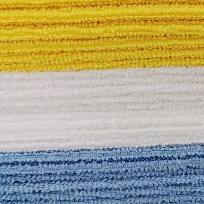 Amazon Basics Microfiber Cleaning Cloths, Ultra Absorbent, Lint Free, Streak Free, Non-Abrasive, Reusable and Washable, 16" x 12", Blue/White/Yellow, Pack of 24 - Image 4