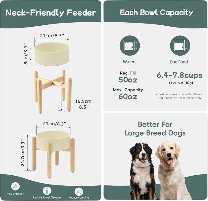 Havniva Elevated Dog Bowls Ceramic Dog Bowls with Stand, Dog Food Bowl | 8.3” Raised Dog Bowls with Non-Slip Wood Stand, Dog Food and Water Bowl Set, Dog Feeding Bowls for Large Dogs - Image 2