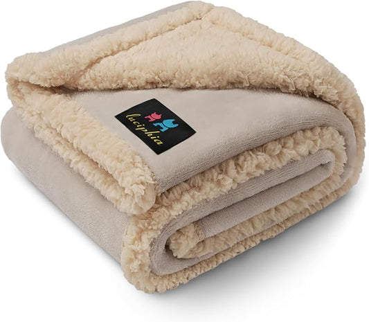 Waterproof Pet Blanket, Liquid Pee Proof Dog Blanket for Sofa Bed Couch, Reversible Sherpa Fleece Furniture Protector Cover for Small Medium Large Dogs Cats, Grey Beige Small（40" x 28"） by luciphia