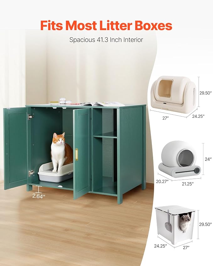 VEVOR Cat Enclosure, 41.3 in Self Cleaning Litter Box Cabinet, with Drawer & Detachable Divider, Automatic Litterbox Enclosure with Built-in Power Outlet, Fits Most Smart Litterboxes - Image 4