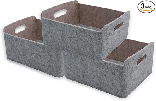 Welaxy Storage Baskets Collapsible Felt Storage bin Foldable Shelf Drawers Organizers for Kids Pet Toys magazine Books Clothes Closet Cabinet decluttering (Grey Beige) by Welaxy