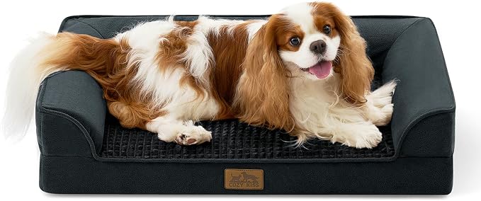 COZY KISS Orthopedic Dog Bed for Medium Size Dogs, Bolster Pet Couch with Waterproof Lining, Egg Crate Foam Sofa for Small Pets Up to 30 lbs, U-Shaped, 30x20x6.5 inch, Black by COZYKISS
