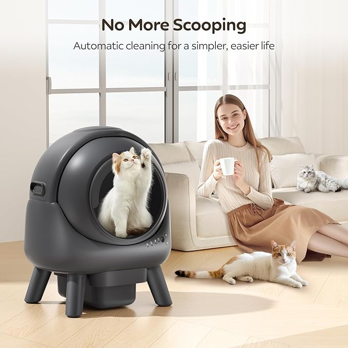Automatic Litter Box, Self Cleaning Litter Box for Multiple Cats, Smart APP Control & Dual Safety Sensors, 15-Day Large Capacity Waste Bin, Odor Control, Includes Trash Bags,Gray - Image 7