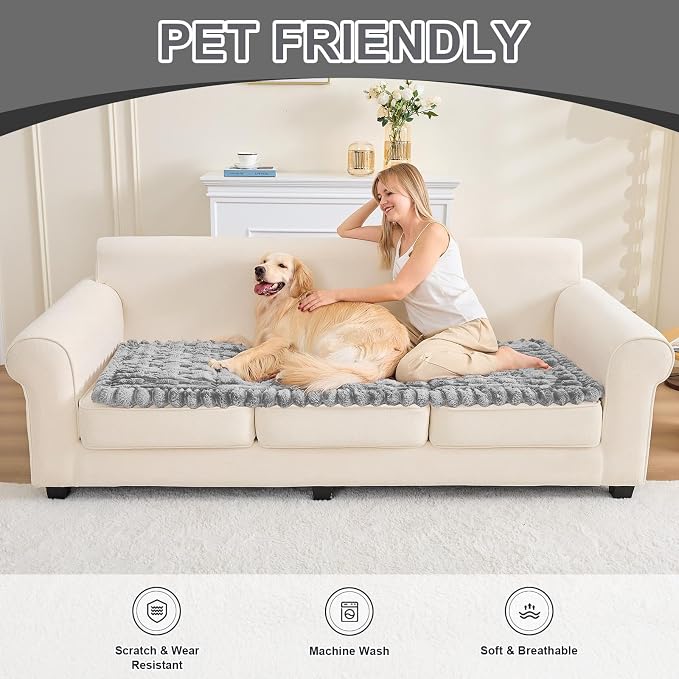 Waterproof Dog Couch Cover, Non Slip Pet Sofa Protector, Thick Fuzzy Couch Cover for Dogs, Machine Washable Furniture Protector, Scratch Resistant Pet Couch Mat(Light Gray, 28" x 59"/70 x 150cm) - Image 8