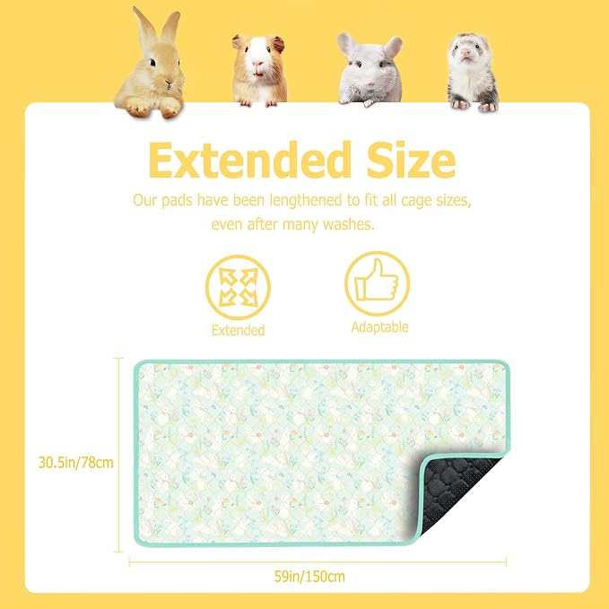 Guinea Pig Cage Liners, 59x31in 2 Pack Washable Guinea Pig Bedding, Waterproof Reusable & Anti Slip, Super Absorbent Guinea Pig Pee Pad for Small Animal, Rabbit, Bunny, Fit for C&C Cage, Green - Image 3