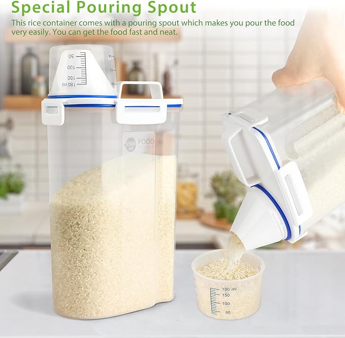 Viretec Rice Storage Container, 3 to 5Lbs Dry Food Airtight Container, Pet Dog Cat Food Canister, BPA Free Clear Plastic Kitchen and Pantry Organization Bin for Oatmeal, Grain, Cereal, Pasta, Flour - Image 3