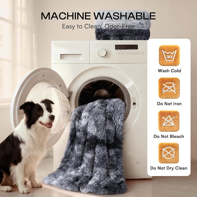 Luciphia Large Waterproof Dog Blanket Pet Washable Liquid Proof Furniture Protector Medium Shaggy Plush Calming Long Faux Fur Bed Cover for Couch Cat Blankets Kitten Doggy, Tie-dye Grey, 40" x 50" - Image 7