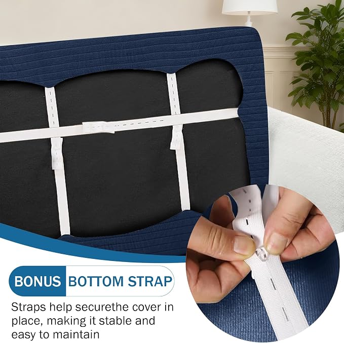 Sofa Cover Stretching Skid Resistance Couch Cover for Pets Washable, Thick and Durable Soft High Spandex Striped Pattern Sofa Covers, Form Fitted Sofa Slipcover(Sofa, Navy) - Image 3