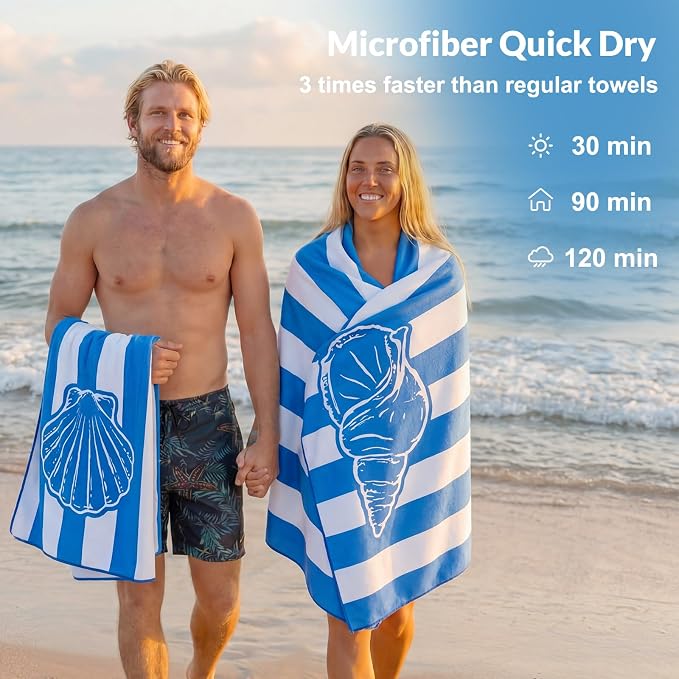 Frienda 4 Pack Microfiber Oversized Lightweight Beach Towel 71x32 in for Women Men Microfiber Quick Dry Sand Free Ocean Coastal Towels for Beach Pool Travel (Blue and White Stripes) - Image 4
