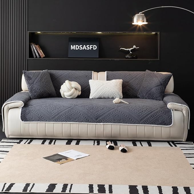 Boho Couch Cover Non Slip Sofa Cover Washable for Dogs, Sectional Couch Covers Soft, Plush Sofa Slipcover Furniture Protector Covers for L Shaped(Dark Grey, 36"x 47") - Image 7