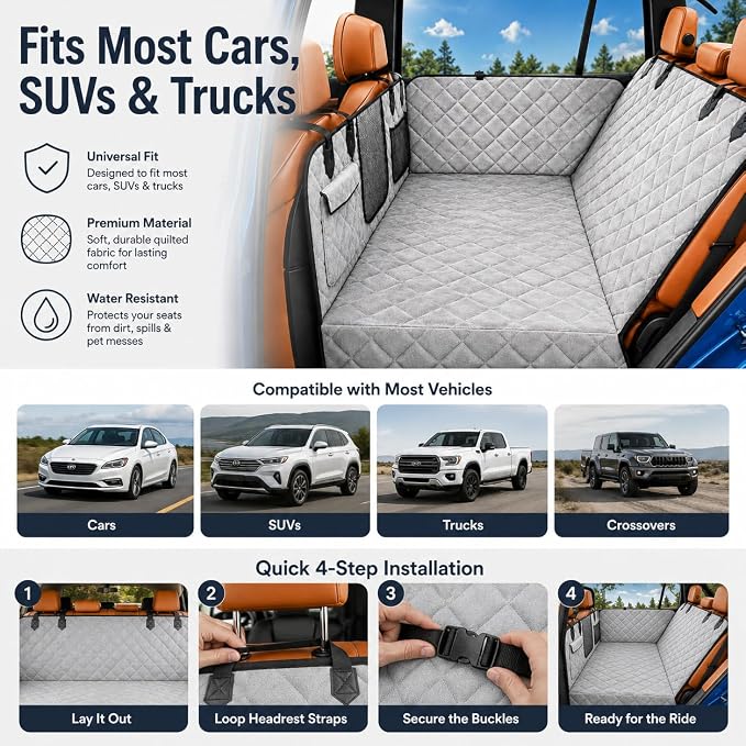 IJVAE Hard Bottom Car Seat Cover for Dog，Grey for Full Size SUV - Image 6