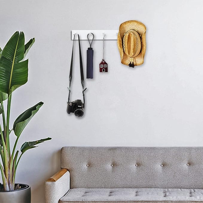 Wooden Coat Rack 2Pcs, 16'' Hole to Hole Wooden Wall-Mounted Coat Hooks, 5 Pegs Bamboo Wall Hooks for Hanging Towels, Hats, Robes, Clothes, Keys, White - Image 6