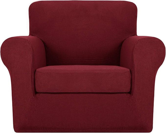 MAXIJIN 2 Piece Chair Slipcovers with Arms Super Stretch Chair Covers for Living Room Dogs Pet Proof Fitted Sofa Couch Protector Spandex Non Slip Armchair Slipcover Washable (Chair, Wine Red) by MAXIJIN