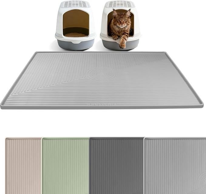 Silicone Cat Litter Mat 50" x 36" Cat Mat for Litter Box, Light Grey | Extra Large Cat Litter Trapping Mat for Floor, Waterproof, Non-Slip Kitty Litter Box Mat with Raised Edge, Easy to Clean by Bartuke