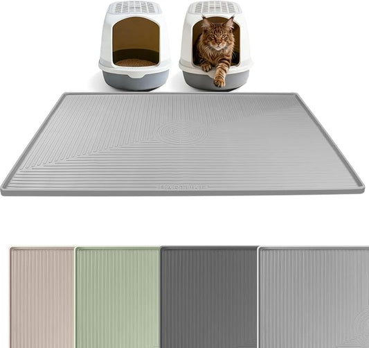 Silicone Cat Litter Mat 50" x 36" Cat Mat for Litter Box, Light Grey | Extra Large Cat Litter Trapping Mat for Floor, Waterproof, Non-Slip Kitty Litter Box Mat with Raised Edge, Easy to Clean by Bartuke