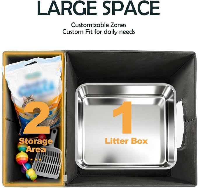 MEEXPAWS Cat Litter Box Enclosure Furniture Hidden Large, Lift Design Lid Velvet Cat Washroom Bench Storage Cabinet |27.5'' x 19.6'' x 19.6'' |Dog Proof|Urine Proof Inside|Quick Assembly| Easy Clean - Image 4