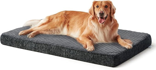 JOEJOY Orthopedic Dog Bed for Extra Large Dogs, Washable Dog Crate Bed Large Sized with Removable Cover, Egg Memory Foam Big Pet Beds, Grey, 47"x29" by JOEJOY