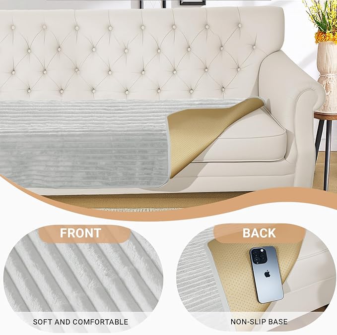 NAISI Couch Covers for Dogs Waterproof Flannel Striped Sofa Cover Pet Friendly Washable Dog Mat for Couch Anti Slip Sectional Sofa Slipcover Protector(1pc/35"x 94",Light Grey) - Image 6