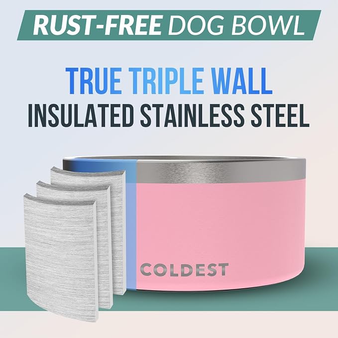 Coldest Dog Bowl - Anti Rust Metal, Non Slip, 3 Layers Insulated Stainless Steel Dog Bowls - Spill Proof & Heavy Duty - Water Bowl for Dogs, Cats & Pets, Dish Washer Safe (200 oz, Cotton Candy Pink) - Image 3