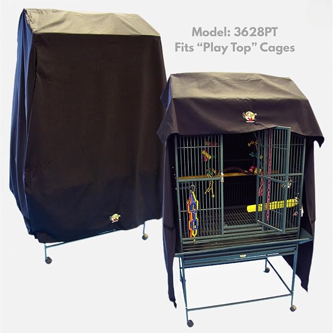 Cozzzy Covers Model 3628 PT Universal Cage Cover 64" L Poly-Cotton Black for 34"-36" W x 24"-30" D Extra Large Play Top Bird Cages for Hyacinth Macaws and Cockatoos - Image 2