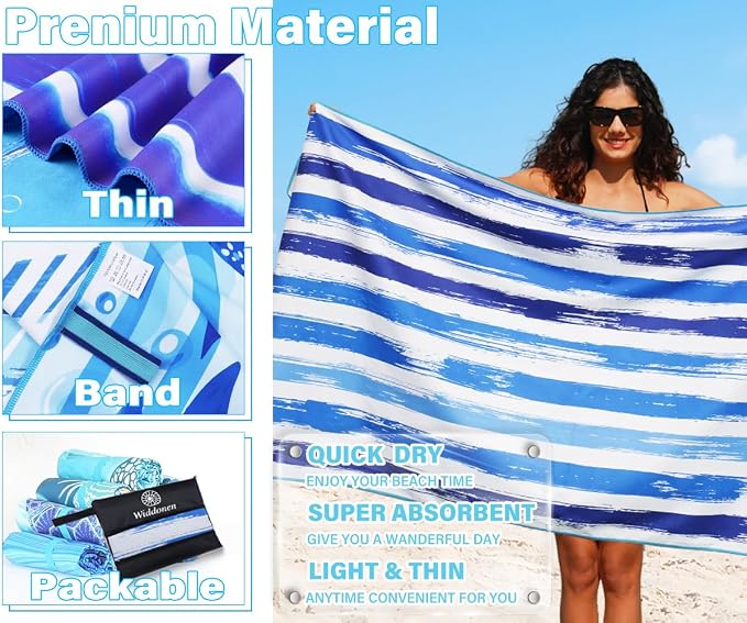 Widdonen Microfiber Beach Towel,Compact 2 Pack-71x32 Inch with Bag Travel | Extra Large,Lightweight,Thin,Sand Free,Quick Dry,Absorbent.Packable for Camping,Swim,Pool,Bath,Picnic,Cruise Essentials Gift - Image 4