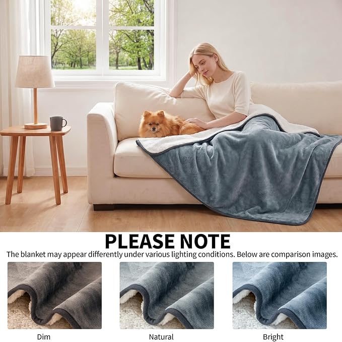 Sunheir Waterproof Dog Blankets for Large Dogs - Cat Blanket Washable for Couch Protection, Soft Sherpa Fleece Puppy Throw Blanket to Prevent Urine Leaks & Protects Furniture, 40"X 50", Grey - Image 3