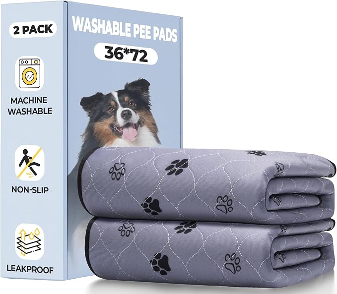 Fostanfly Washable Dog Pee Pads, Leakproof, 36''x72'' (3x6ft)-2 Pack, Gray | Non-Slip, Reusable Puppy Pee Pads, Ultra-Absorbent, Runner Rug for Hallway, Entryway, Potty Training with 8 Tie Straps by HOME