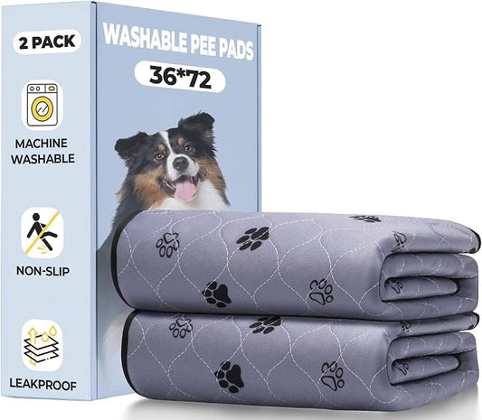Fostanfly Washable Dog Pee Pads, Leakproof, 36''x72'' (3x6ft)-2 Pack, Gray | Non-Slip, Reusable Puppy Pee Pads, Ultra-Absorbent, Runner Rug for Hallway, Entryway, Potty Training with 8 Tie Straps by HOME