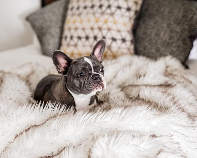 PupProtector Waterproof Throw Blanket for Dogs and Cats, Pet Blanket Cover for Couches, Sofas, Beds, Car Seats, Furniture, Calming Soft Faux Fur, White with Brown Accents, Large (80" L x 62" W) - Image 4
