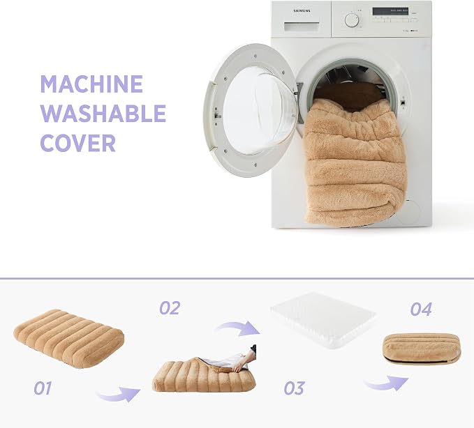 LE SURE Cute Orthopedic Dog Bed for Extra Large Dogs, XL Waterproof Chic Flat Pet Beds with Removable Washable Cover, Fuzzy Thick Egg Crate Foam Pet Mat for Indoor Use (44" x 32", Beige) - Image 5