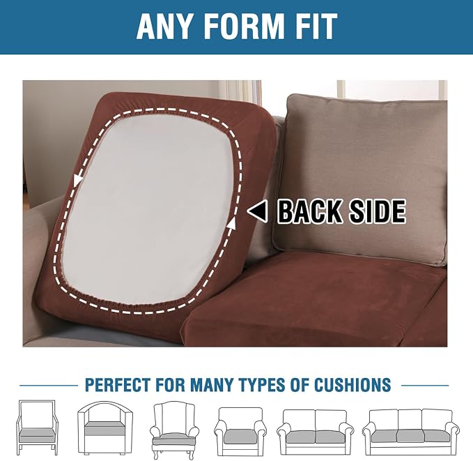 H.VERSAILTEX Velvet Stretch Couch Cushion Cover Plush Cushion Slipcover for Chair Loveseat Sofa Cushion Furniture Protector Seat Cushion Sofa Cover (3 Piece Sofa Cushion Covers, Burnt Brick) - Image 5