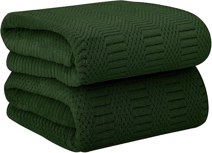 JML Microfiber Bath Towels, Large Bathroom Towel for Adult, Pack of 2, 30" x 60", Soft, Super Absorbent and Fast Drying, Use for Hair Wrap, Sport, Fitness, Yoga, Diamond Cross Grid Olive-Green by JML