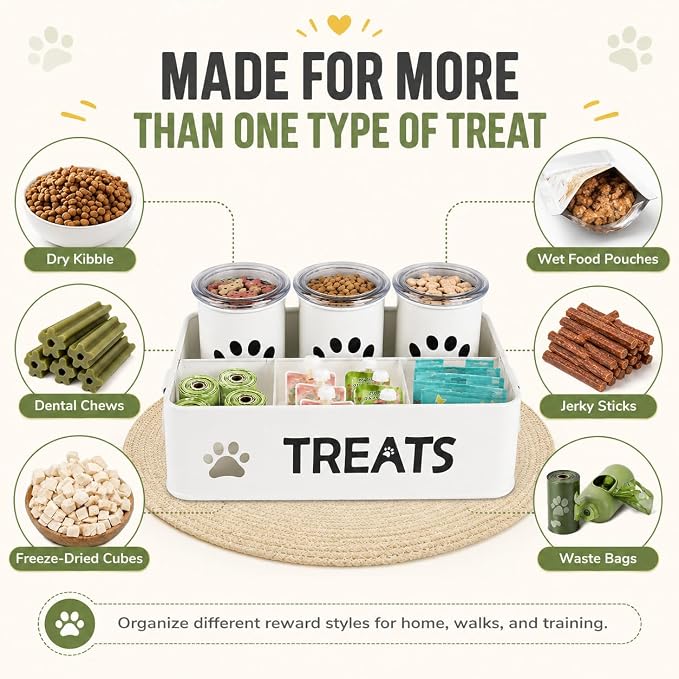 Dog Treat Organizer, 3 Pack 28 Oz Metal Dog Treat Containers with Airtight Lids, Dog Treat Jars and Canister Set for Countertop, Pet Food Treats Station for Dog Cat Biscuits, Kibble(White) - Image 4