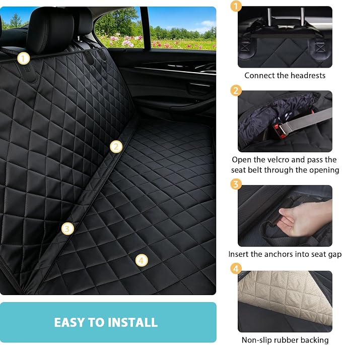 Dog Car Seat Cover for Back Seat | Mesh Window & Safety Belt | 100% Waterproof Dog Hammock for Safe Travel with Side Door Protectors | Non-Slip, Scratchproof Pet Rear Seat Cover for Car, SUV,Truck - Image 7