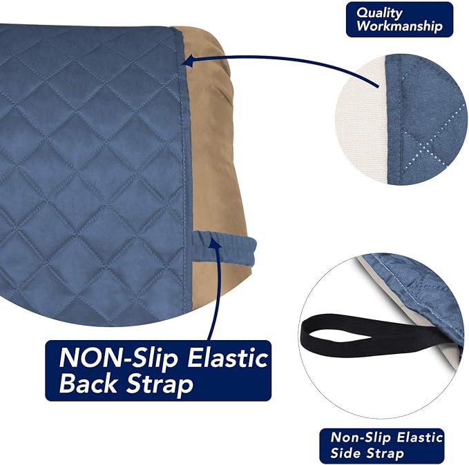 PureFit Reversible Recliner Chair Covers Couch Covers for Dogs, 19 in | Dark Blue/Light Blue, Water Resistant Couch Protector, Washable Pet Couch Cover with Non Slip and Elastic Straps For Kids - Image 3
