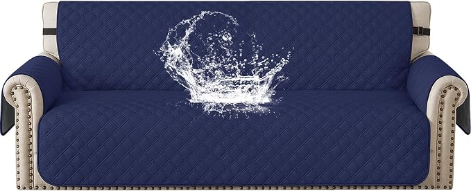 Waterproof Couch Cover for Pets, Sofa Covers for 3 Cushion Couch Washable, Non Slip Couch Covers for Dogs with Side Pockets Elastic Straps, Quilted Couch Covers for Sofa (Sofa, Navy Blue) by CYCMACOHOME